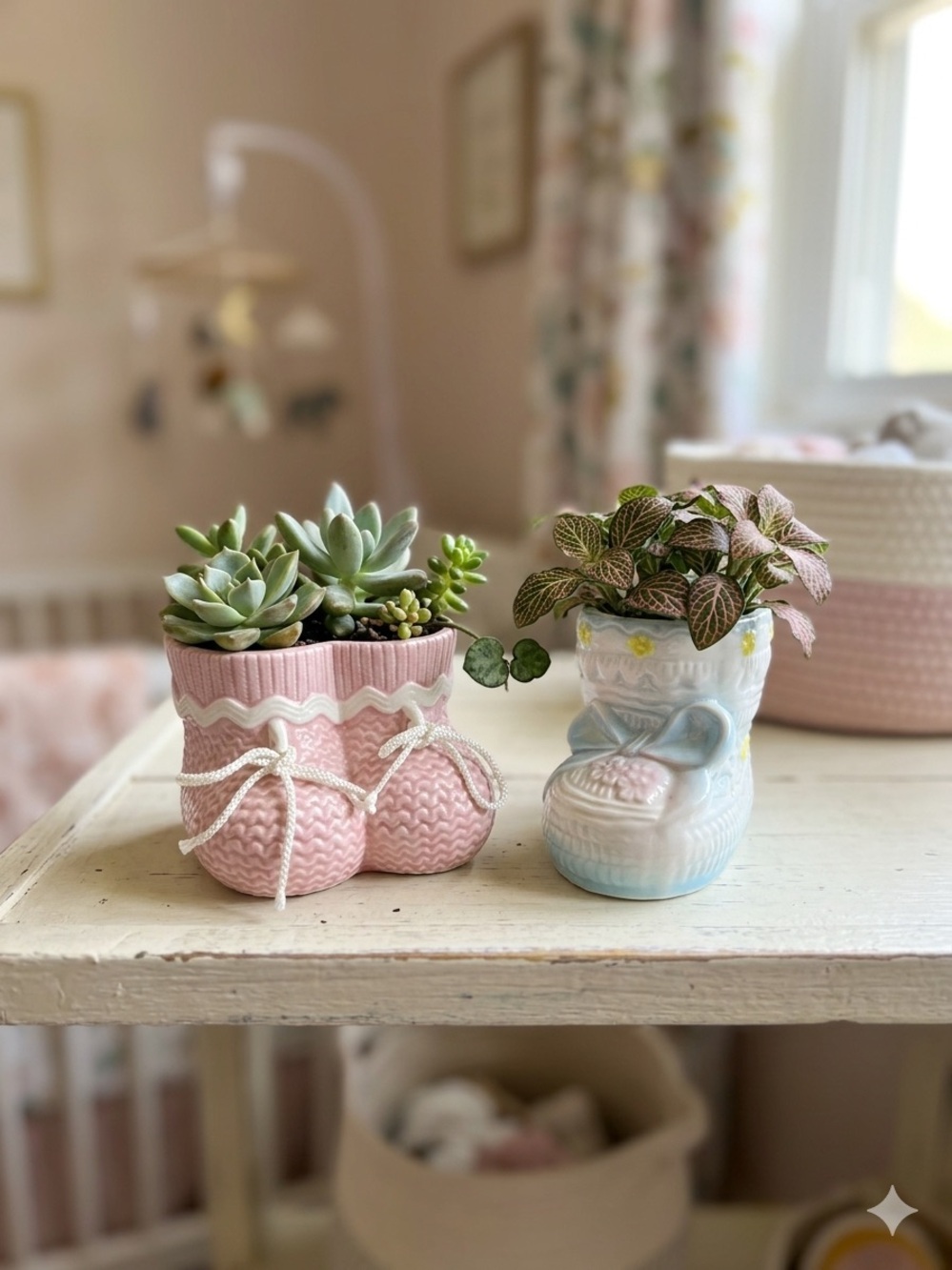 Vintage Ceramic Baby Bootie Planter Pair - Lefton & Relpo